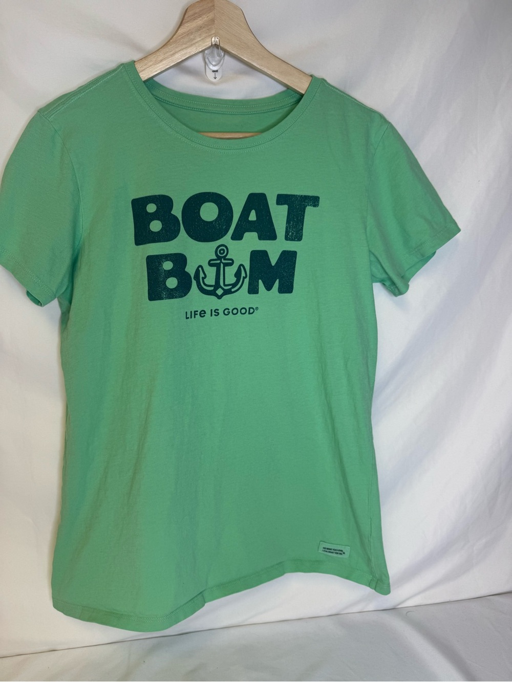 Life Is Good Women's Boat Bum Swim Tee - Mint Green with Navy Graphic